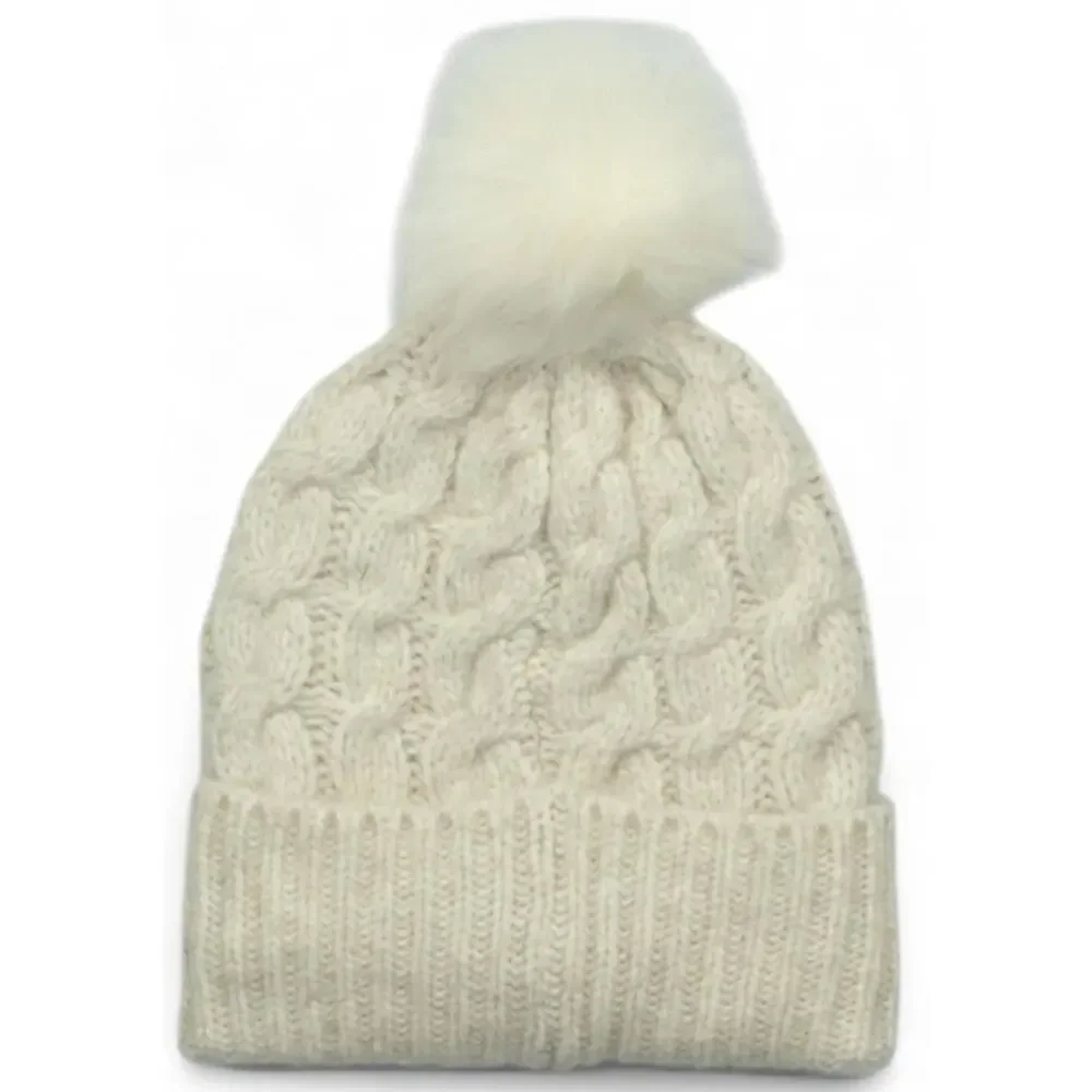 Goat USA Women's Sherpa Lined Pom Pom Winter Hat, Ivory, NWOT